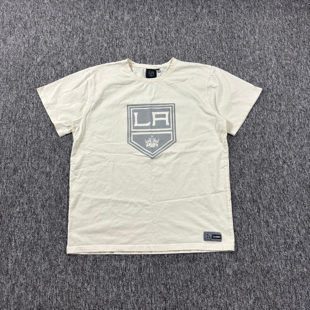 Retro Los Angeles Kings Shield Logo NHL Hockey Heavyweight T-Shirt Cream Medium